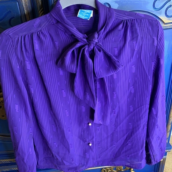 Vintage Alice K California L/S Tie Neck Top Small - Picture 1 of 4